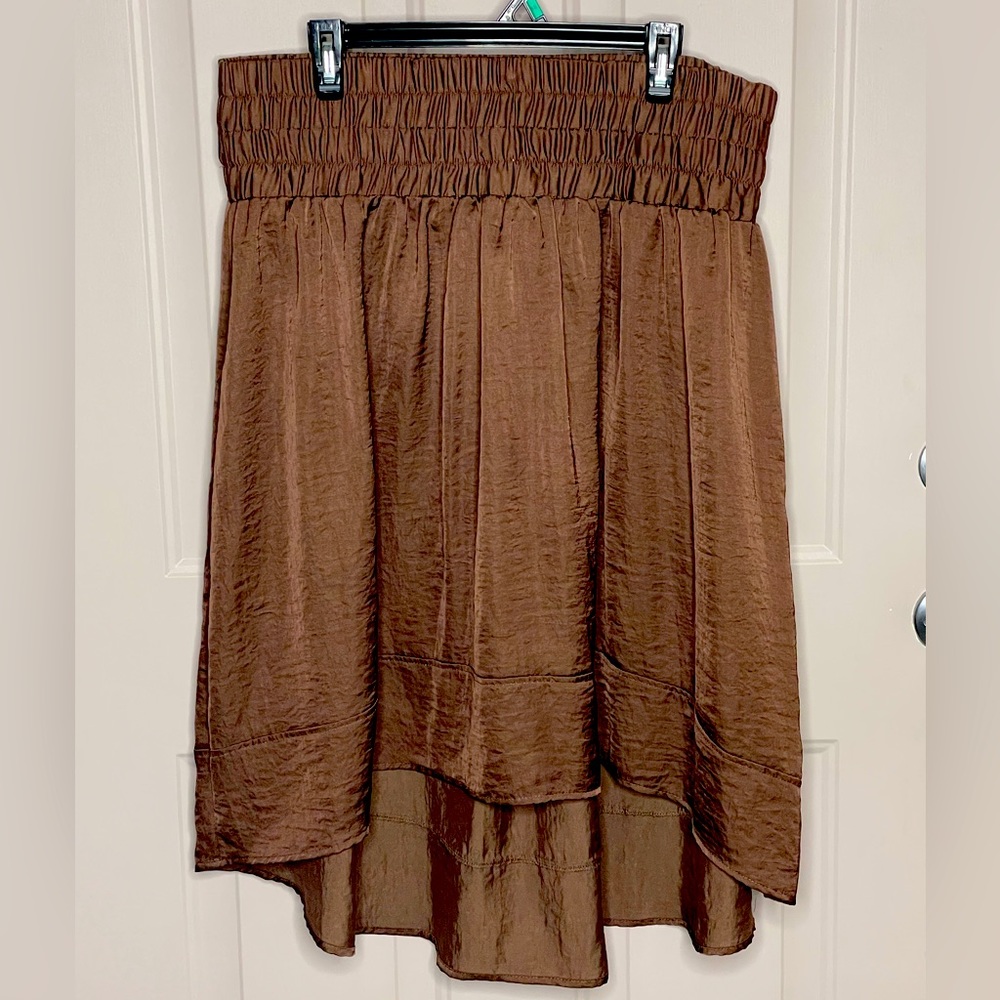 Lane Bryant 18/20 Brown wide elastic waist band Hi-Lo Skirt